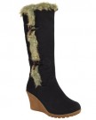 NEW-LADIES-WOMENS-MID-WEDGE-HEEL-FUR-LINED-WARM-WINTER-KNEE-HIGH-CALF-BOOTS-SIZE-UK-4-EU-37-US-6-Black-Faux-Leather-0-0