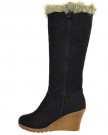 NEW-LADIES-WOMENS-MID-WEDGE-HEEL-FUR-LINED-WARM-WINTER-KNEE-HIGH-CALF-BOOTS-SIZE-UK-4-EU-37-US-6-Black-Faux-Leather-0-2