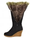 NEW-LADIES-WOMENS-MID-WEDGE-HEEL-FUR-LINED-WARM-WINTER-KNEE-HIGH-CALF-BOOTS-SIZE-UK-4-EU-37-US-6-Black-Faux-Leather-0-4