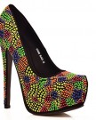 NEW-Ladies-Bright-BlackBeige-Neon-Multicolour-Super-High-Heels-Court-Shoes-SizeUK-5-EU-38-US-7-AU-6Black-Multi-0