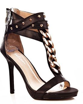 NEW-Ladies-Wrapped-Ankle-Strappy-Gold-Chain-Stud-TBar-High-Heel-Sandal-Shoe-SizeBlackUK-5-EU-38-US-7-AU-6-0