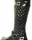 NEW-WOMANS-LADIES-KNEE-HIGH-FLAT-HEEL-PATENT-BLACK-GOLD-QUILTED-BIKER-RIDING-BOOTS-SIZE-3-4-5-6-7-8-UK-6-Black-0-1