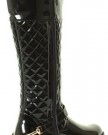 NEW-WOMANS-LADIES-KNEE-HIGH-FLAT-HEEL-PATENT-BLACK-GOLD-QUILTED-BIKER-RIDING-BOOTS-SIZE-3-4-5-6-7-8-UK-6-Black-0-2