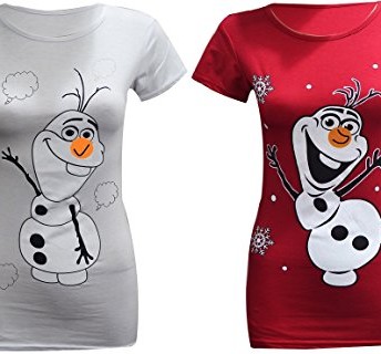 NEW-WOMEN-XMAS-OLAF-FROZEN-CHRISTMAS-T-SHIRT-TOP-SLIM-FIT-UK-SIZE-8-26-ML-12-14-RED-0