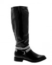 NEW-WOMENS-BIKER-RIDING-BOOTS-STUD-ANKLE-STRAP-KNEE-HIGH-FAUX-LEATHER-LADIES-GIRLS-BLACK-SIZE-UK-6-0-5