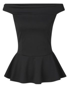 NEW-WOMENS-LADIES-OFF-SHOULDER-BARDOT-LOOK-PEPLUM-FRILL-SKATER-TOP-SHIRT-8-18-0