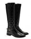 NEW-WOMENS-QUILTED-ELASTICATED-WIDE-CALF-FLAT-HEEL-RIDING-BOOTS-WINTER-WARM-SNOW-KNEE-HIGH-GIRLS-LADIES-BLACK-PATENT-SIZE-UK-5-0-0