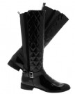 NEW-WOMENS-QUILTED-ELASTICATED-WIDE-CALF-FLAT-HEEL-RIDING-BOOTS-WINTER-WARM-SNOW-KNEE-HIGH-GIRLS-LADIES-BLACK-PATENT-SIZE-UK-5-0-2