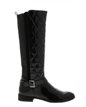 NEW-WOMENS-QUILTED-ELASTICATED-WIDE-CALF-FLAT-HEEL-RIDING-BOOTS-WINTER-WARM-SNOW-KNEE-HIGH-GIRLS-LADIES-BLACK-PATENT-SIZE-UK-5-0