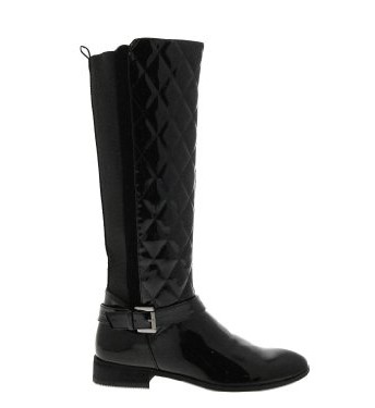 NEW-WOMENS-QUILTED-ELASTICATED-WIDE-CALF-FLAT-HEEL-RIDING-BOOTS-WINTER-WARM-SNOW-KNEE-HIGH-GIRLS-LADIES-BLACK-PATENT-SIZE-UK-5-0