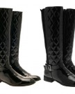 NEW-WOMENS-QUILTED-ELASTICATED-WIDE-CALF-FLAT-HEEL-RIDING-BOOTS-WINTER-WARM-SNOW-KNEE-HIGH-GIRLS-LADIES-BLACK-PATENT-SIZE-UK-5-0-5