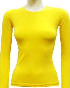 NEW-WOMENS-ROUND-NECK-FULL-SLEEVE-COTTON-PLAIN-TOPS-Attractive-Colours-Medium-UK12-40-Yellow-0