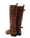 NEW-WOMENS-STRAPPY-BUCKLE-FLAT-HEEL-BIKER-RIDING-BOOTS-KNEE-HIGH-FAUX-LEATHER-LADIES-GIRLS-SHOES-TAN-UK-SIZE-5-0-2