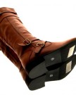 NEW-WOMENS-STRAPPY-BUCKLE-FLAT-HEEL-BIKER-RIDING-BOOTS-KNEE-HIGH-FAUX-LEATHER-LADIES-GIRLS-SHOES-TAN-UK-SIZE-5-0-3