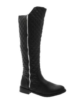 NEW-WOMENS-TALL-ZIP-QUILTED-STRETCH-FLAT-HEEL-BIKER-RIDING-BOOTS-KNEE-HIGH-LADIES-BLACK-MATT-SIZE-UK-7-0