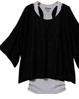 New-2-in-1-Layered-Style-Women-Ladies-Batwing-Oversize-Sweatshirt-Blouse-Tank-Vest-Tops-Pullover-Jumper-Tee-T-shirt-BLACK-XXL-0