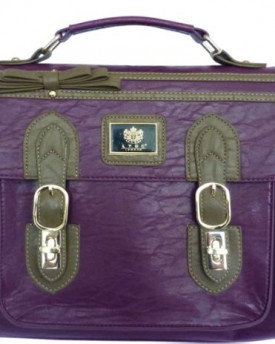 New-LYDC-Ladies-Briefcase-Leather-Satchel-Laptop-Bag-Designer-Inspired-Gold-Top-Handle-Purple-0