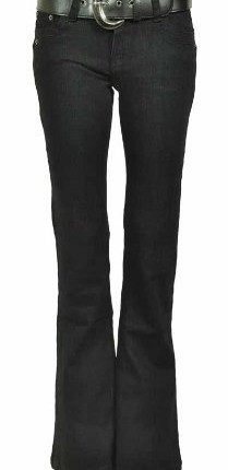 New-Ladies-Black-Denim-Hipster-Jane-Norman-Bootcut-Leg-Womens-Pocket-Belted-Stretch-Jeans-Size-8-0