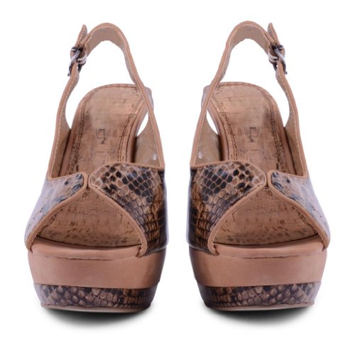 New Ladies Faux Snakeskin Slingback Peep Toe High Stiletto Heels - Image 7