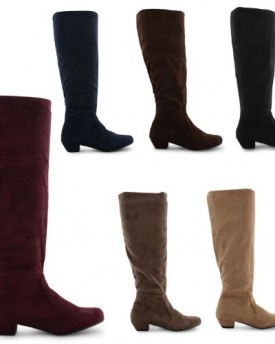 New-Ladies-Faux-Suede-Cuban-Low-Heel-Knee-High-Pixie-Pull-On-Boots-Size-UK-3-8-0