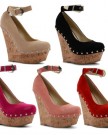 New-Ladies-High-Platform-Wedge-Heel-Studded-Ankle-Strap-Buckle-Shoes-Size-UK-3-8-0