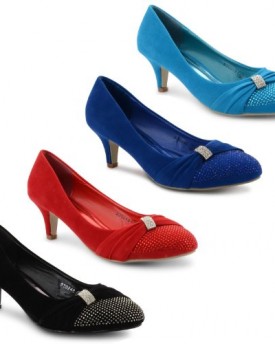 New-Ladies-Mid-Kitten-Heel-Diamante-Court-Sandals-Womens-Smart-Pumps-Sizes-3-8-0