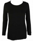 New-Ladies-Plain-Stretch-Fit-Long-Sleeve-Womens-T-Shirt-Round-Neck-Basic-Top-Black-Size-12-14-0