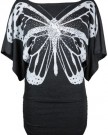 New-Ladies-Short-Sleeve-Glitter-Butterfly-T-Shirt-Womens-Stretch-Gathered-Batwing-Top-Plus-Size-Dark-Grey-Size-20-22-0-0