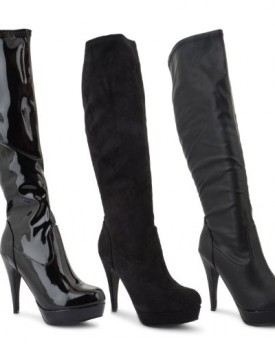 New-Ladies-Stiletto-High-Heel-Platform-Knee-High-Winter-Long-Boots-UK-3-8-Black-Patent-UK-5-0