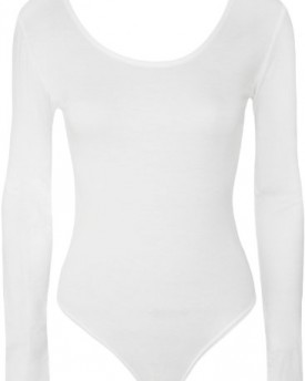 New-Ladies-Stretch-Bodysuit-Long-Sleeve-Top-Womens-Leotard-White-810-0