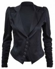 New-Ladies-Stretch-Fitted-Pointed-Hem-Button-Blazer-Womens-Long-Ruched-Gathered-Sleeve-Plain-Jacket-Black-Size-14-0