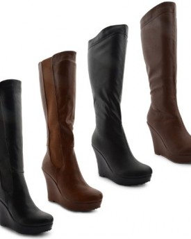 New-Ladies-Stretch-High-Wedge-Heel-Platform-Knee-High-Long-Boots-UK-Size-3-8-0