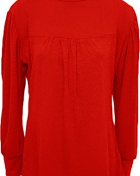New-Ladies-Stretch-Polo-Neck-Long-Sleeve-Womens-Gathered-Ruched-Plus-Top-Red-16-0