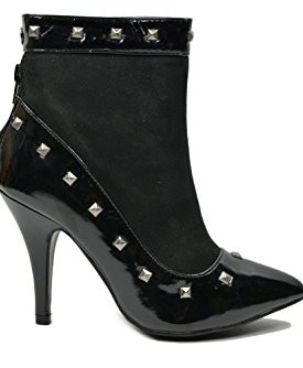 New-Ladies-Womens-Ankle-Boots-Mid-High-Heel-Pointed-Toe-Zip-TEAGAN-Black-UK-7-US-9-0