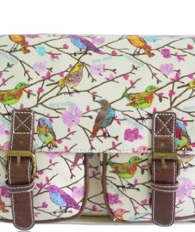 New-Oilcloth-LYDC-Satchel-Messenger-Bag-School-Trees-Birds-Print-Sping-College-Shoulder-Pockets-0