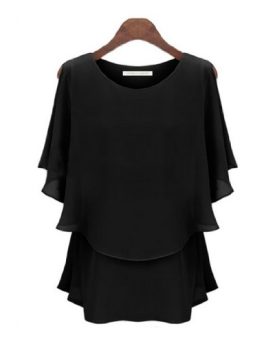 New-Womens-Batwing-Sleeve-Chiffon-Crew-Neck-Tops-Shirts-Blouses-Plus-Size-0