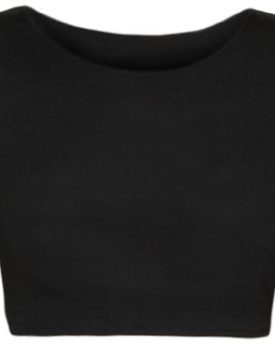 New-Womens-Plain-Crop-Short-Sleeve-Top-Round-Neck-Stretch-Ladies-Bra-Vest-Black-810-0