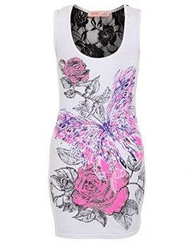 New-Womens-Racer-Lace-Back-Floral-Butterfly-Foil-Print-Sleeveless-Long-Vest-Top-White8-0