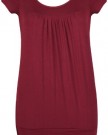 New-Womens-Short-Cap-Sleeve-Gathered-Ruched-T-Shirt-Ladies-Plain-Casual-Round-Neck-Stretch-Fit-Top-Burgundy-Size-14-16-LXL-0-1