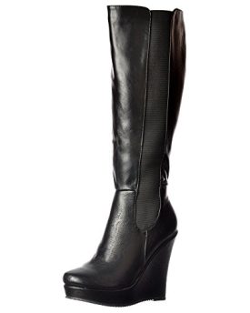 Onlineshoe-Elasticated-Stretch-High-Wedge-Heel-Platform-Knee-High-Boot-Black-Brown-UK5-EU38-US7-AU6-Black-0