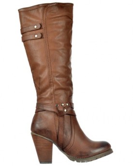 Onlineshoe-Womens-Ladies-Tall-Knee-High-Biker-Boots-With-Straps-and-Heel-UK5-EU38-US7-AU6-Brown-0