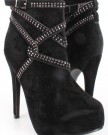 Onlymaker-Womens-High-Heel-Ankle-Strap-Checkered-Boots-Black-Suede-Size-UK-11-0-0