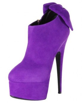 Onlymaker-Womens-High-Heel-Round-Toe-Bowtie-Boots-Purple-Suede-Size-UK-10-0