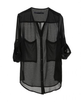 Outdoortips-Chiffon-Blouse-Sheer-Top-Casual-Foldable-Sleeve-Loose-Thin-T-Shirt-L-Black-0