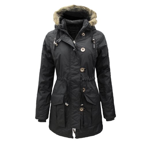 PARADIS COUTURE LADIES BRAVE SOUL MILITARY PARKA FUR HOODED QUILTED ...