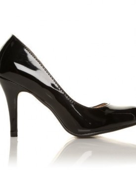 PEARL-Black-Patent-PU-Leather-Stiletto-High-Heel-Classic-Court-Shoes-Size-UK-6-EU-39-0