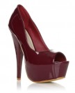 PEEPTOE-Burgundy-Patent-PU-Leather-Stiletto-Very-High-Heel-Platform-Peep-Toe-Shoes-Size-UK-5-EU-38-0
