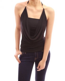 PattyBoutik-Halter-Draping-Cowl-Neck-Sleeveless-Ruched-Twinset-Party-Clubwear-Blouse-Top-Black-810-0