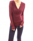 PattyBoutik-Mesh-Long-Sleeve-Ruched-V-Neck-Empire-Waist-Blouse-Top-Burgundy-14-0-0