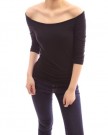 PattyBoutik-Off-Shoulder-Ruched-34-Elbow-Sleeve-Stretchy-Fitted-Casual-Top-Black-12-0-0